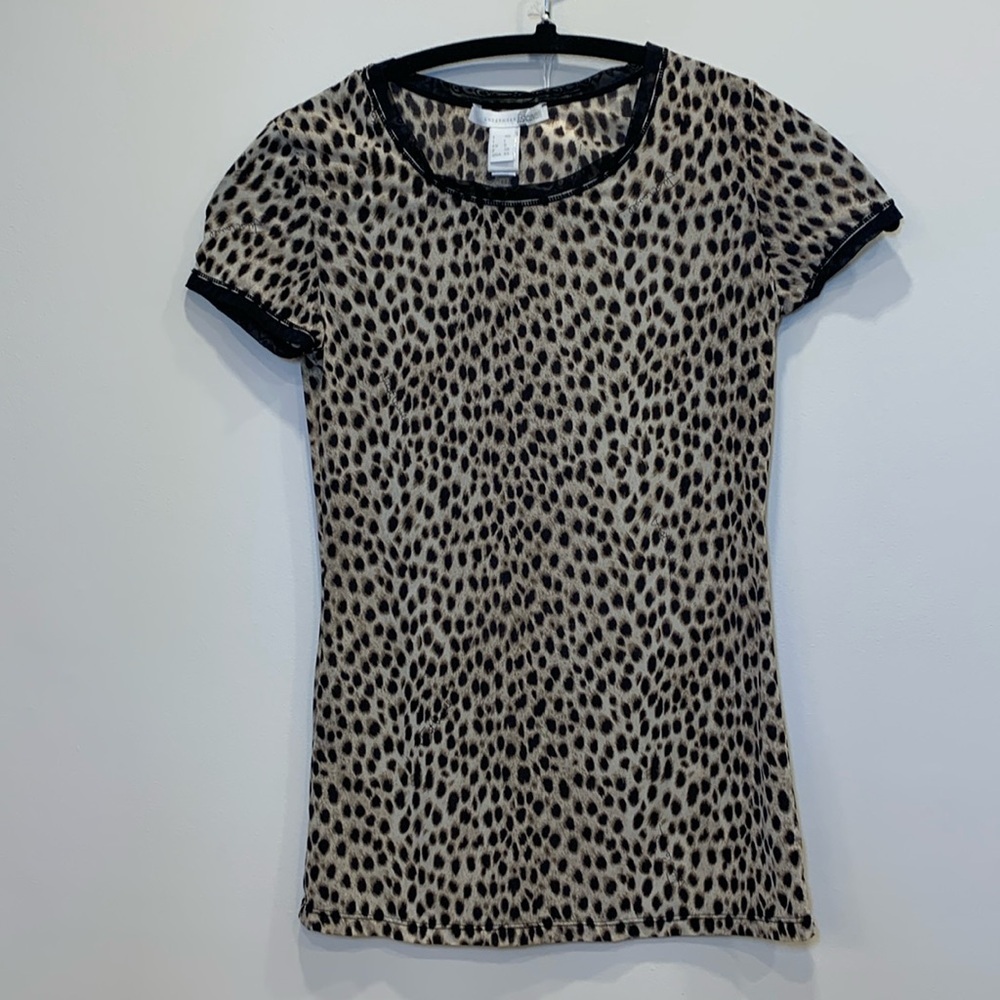Just Cavalli Beige and Black Leopard Print Short Sleeve Top